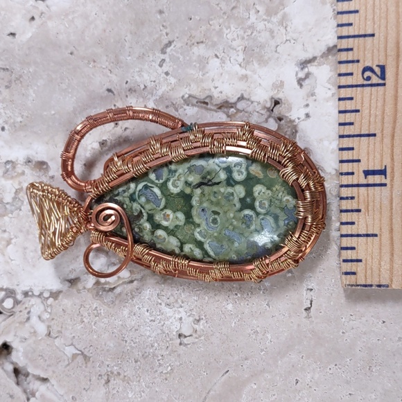 Copper Wire Wrapped Stone Pendant - Picture 3 of 4